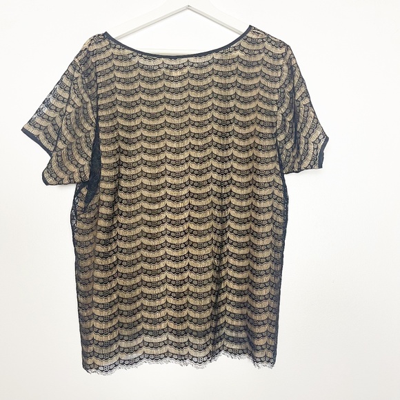 J Crew Women's Blouse Top Size L Large Black Beige Lace Layered Lightweight - Picture 2 of 4